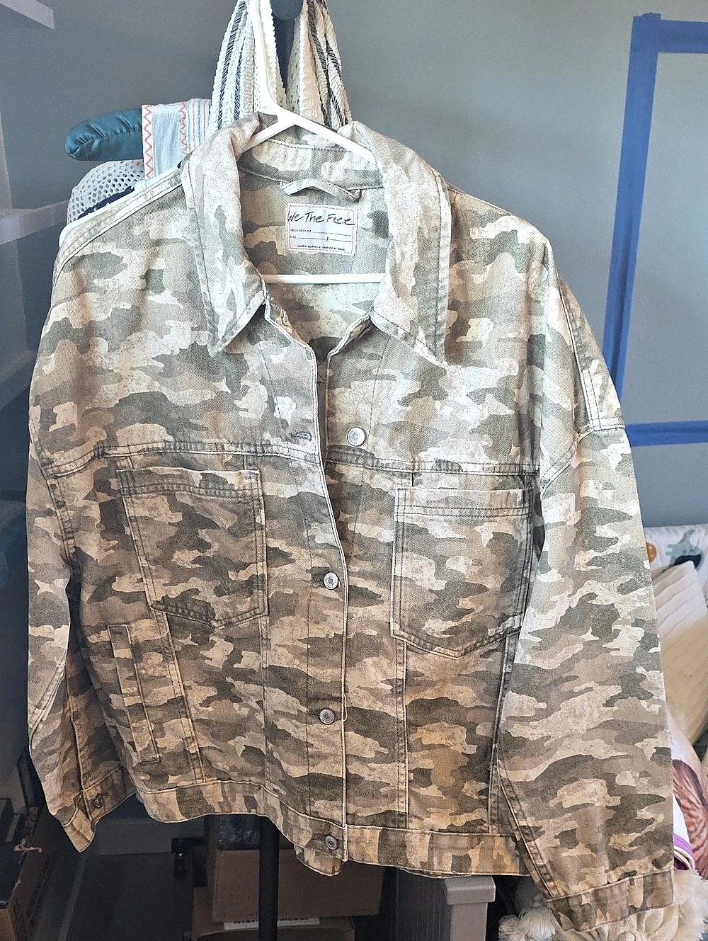 Free People We The Free Camo Utility Jacket in Green & Brown Size Large
